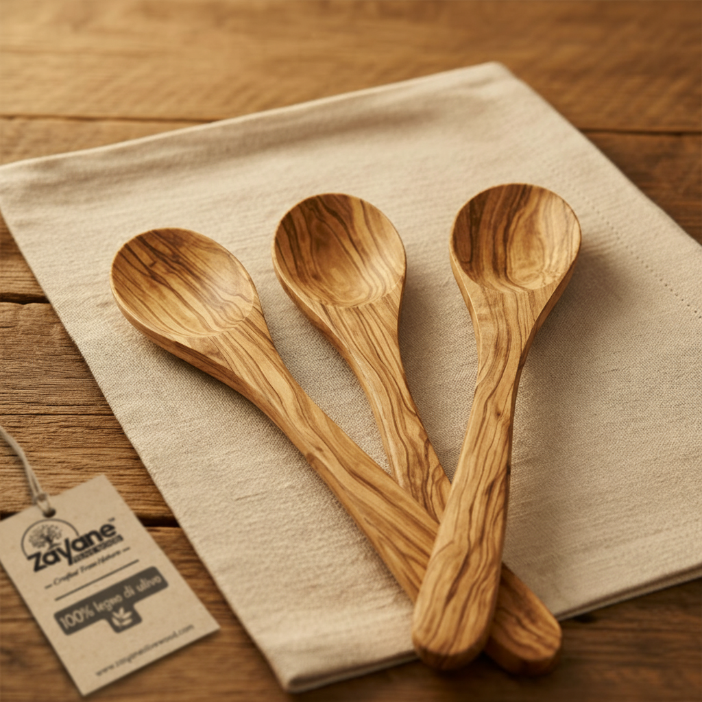 3-teiliges Küchenhelfer-Set – Löffel, Pfannenwender und Gabel aus Olivenholz | Zayane™