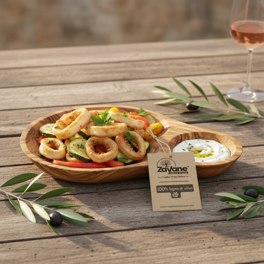 Olivenholz Aperitif-Tablett mit Saucenhalter | Zayane™