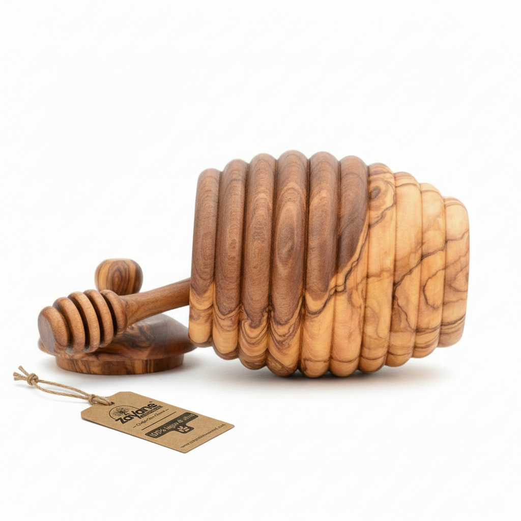 Barattolo per Miele in Legno d’Ulivo con Cucchiaio Dosatore – Zayane™