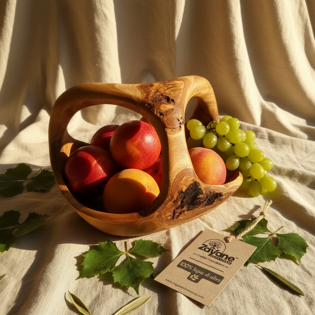 Handcrafted Olive Wood Fruit Basket – 2 Shapes | Zayane™