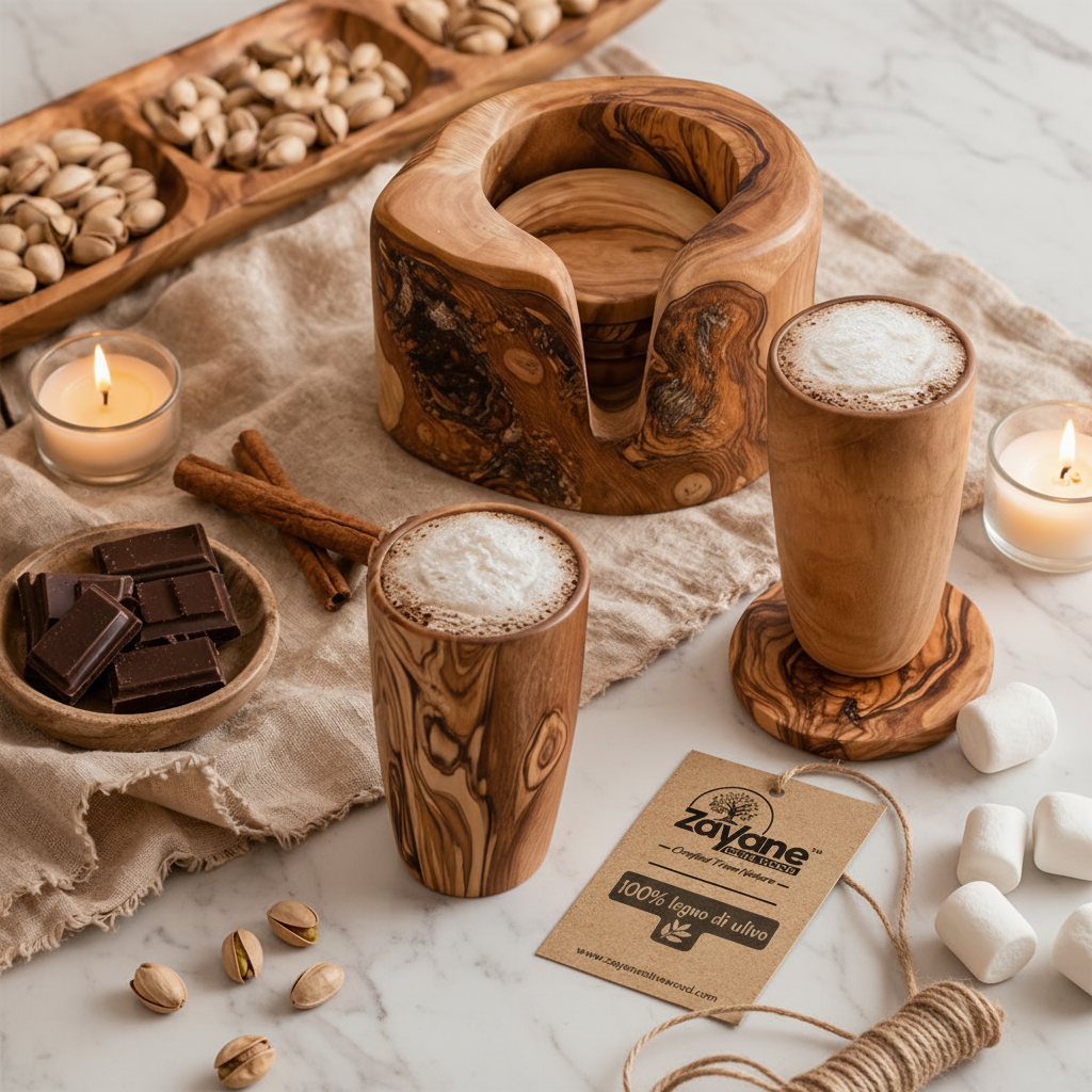Set 6 Sottobicchieri in Legno d’Ulivo con Base Scavata Artigianale | Zayane™