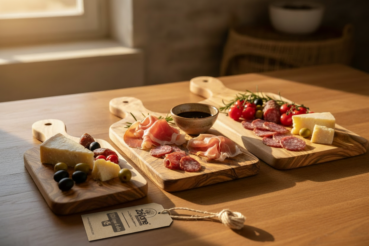 Set of 3 Chopping Boards – Long Olive Wood Handle | Zayane™