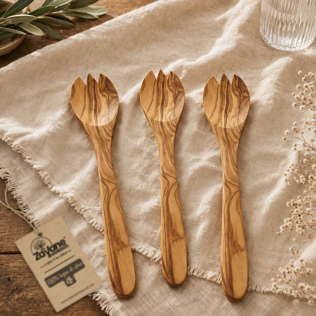 3-teiliges Küchenhelfer-Set – Löffel, Pfannenwender und Gabel aus Olivenholz | Zayane™