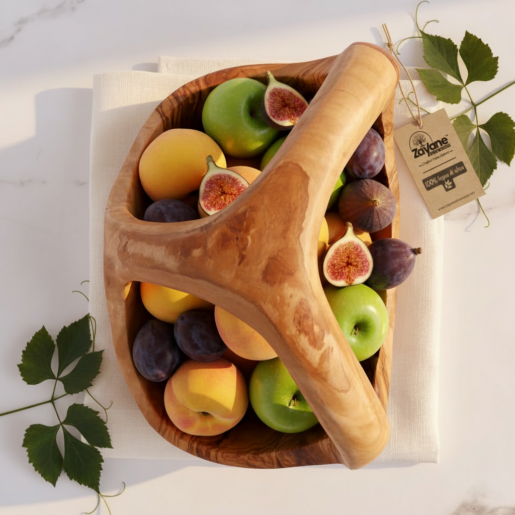 Handcrafted Olive Wood Fruit Basket – 2 Shapes | Zayane™