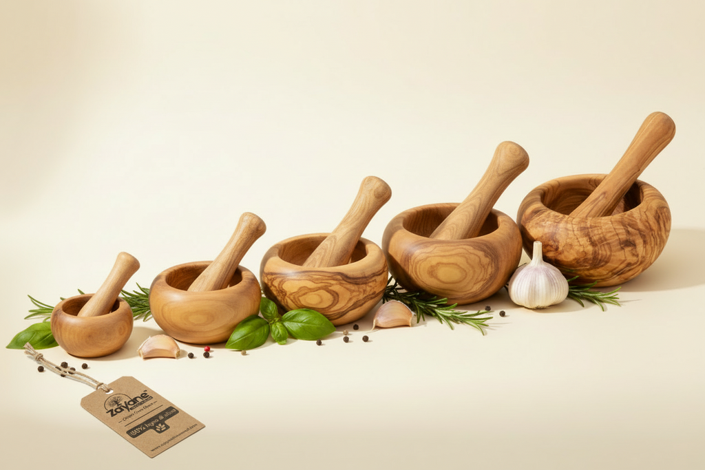 Mörser „Circolo“ – Runde Form aus Olivenholz | Zayane™
