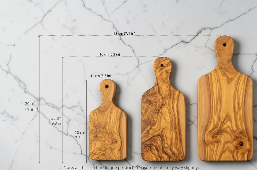 Set of 3 Chopping Boards – Long Olive Wood Handle | Zayane™