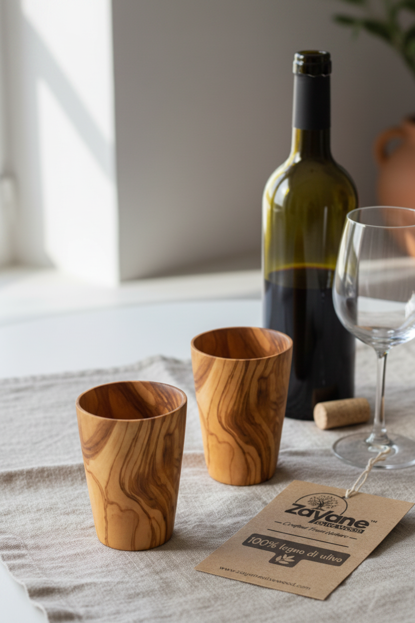 Handgefertigtes Glas aus Olivenholz – Elegant und natürlich – 1, 4 oder 6 Stück – Zayane™