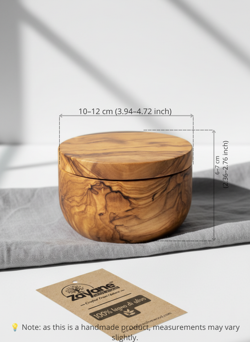 Salzstreuer mit drehbarem Holzdeckel aus Olivenholz handgefertigt | Zayane™