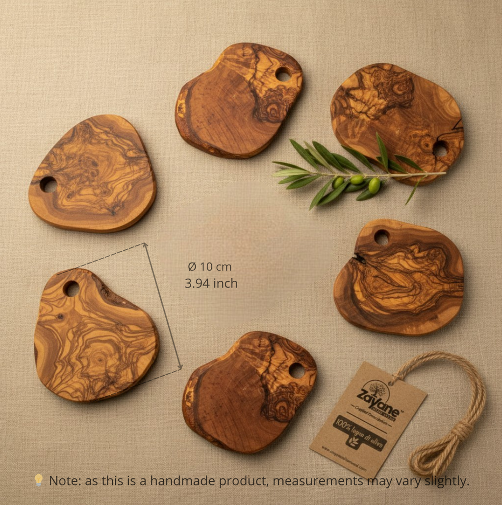 Set 6 Sottobicchieri in Legno d’Ulivo con Supporto – Zayane™