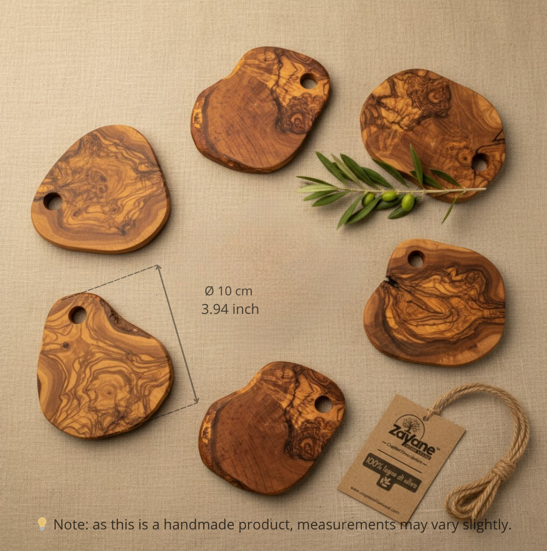 Set 6 Sottobicchieri in Legno d’Ulivo con Supporto – Zayane™