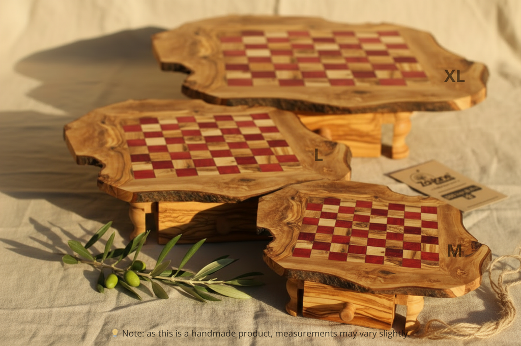 Scacchiera Artigianale in Legno d'Ulivo con Cassetto – Quadrettini Rossi M, L, XL | Zayane™