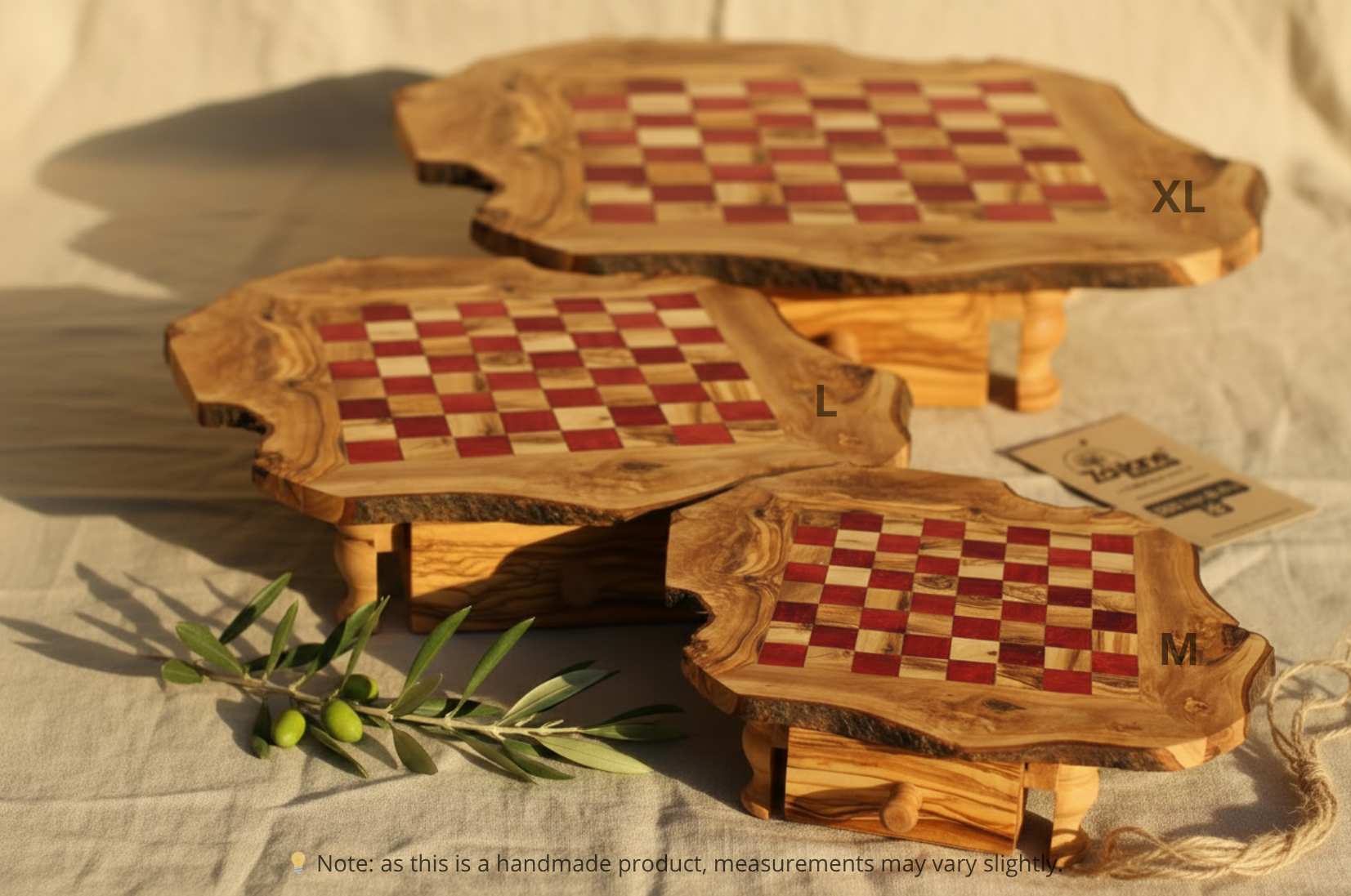 Scacchiera Artigianale in Legno d'Ulivo con Cassetto – Quadrettini Rossi M, L, XL | Zayane™