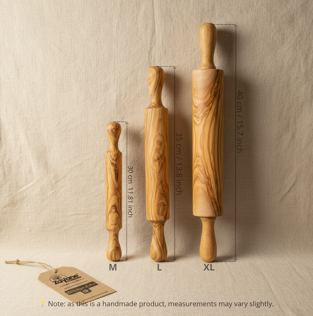 Handgefertigtes Nudelholz aus Olivenholz – Natürlicher Teigroller für Pasta und Gebäck – M, L, XL – Zayane™