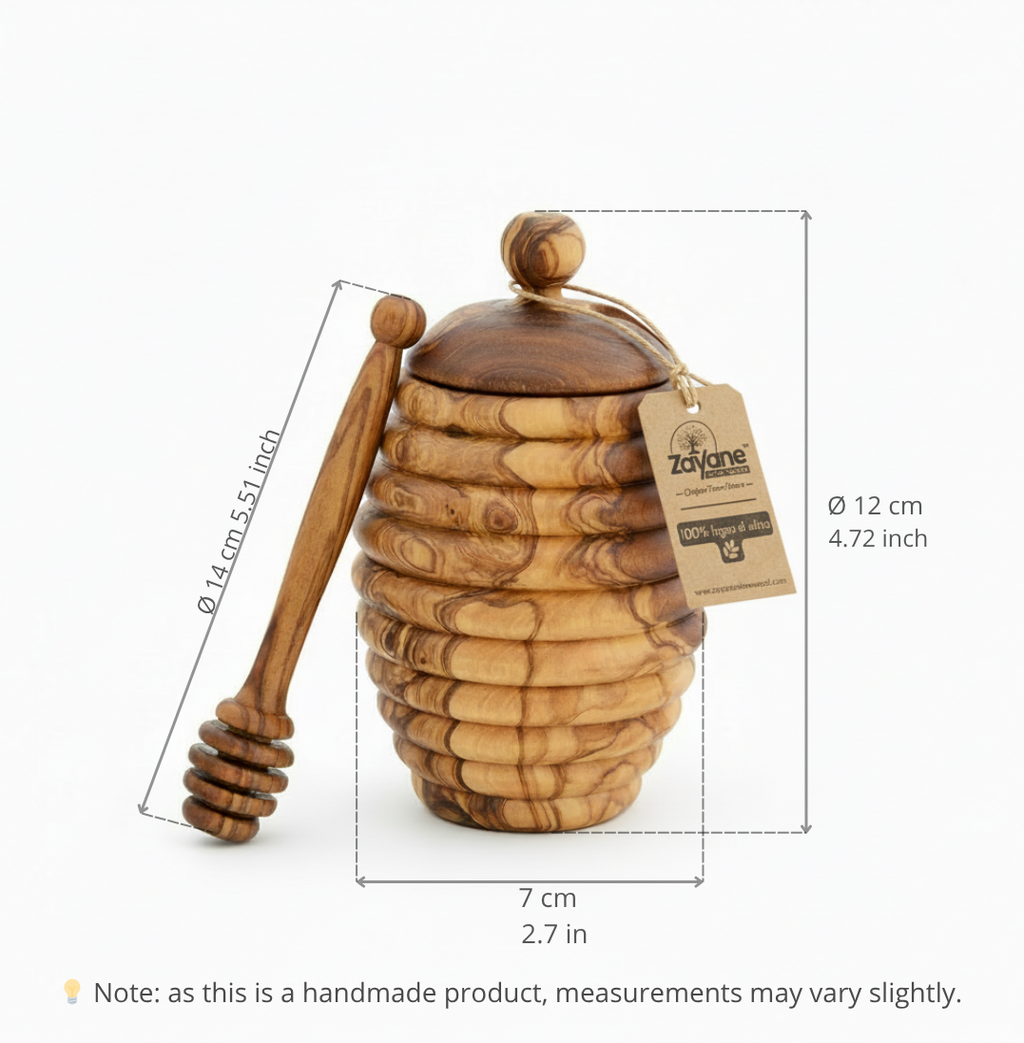 Barattolo per Miele in Legno d’Ulivo con Cucchiaio Dosatore – Zayane™