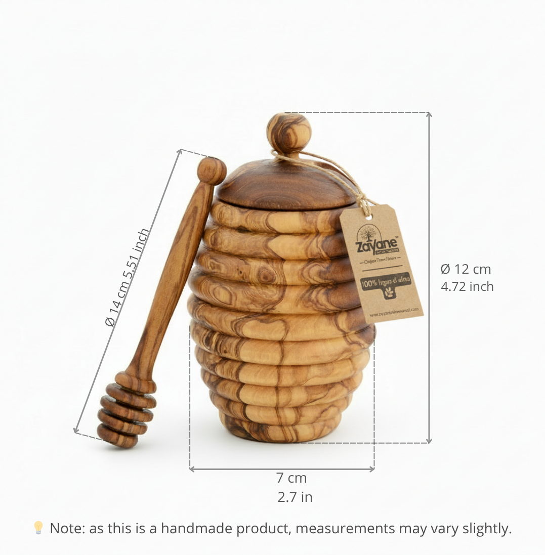 Barattolo per Miele in Legno d’Ulivo con Cucchiaio Dosatore – Zayane™