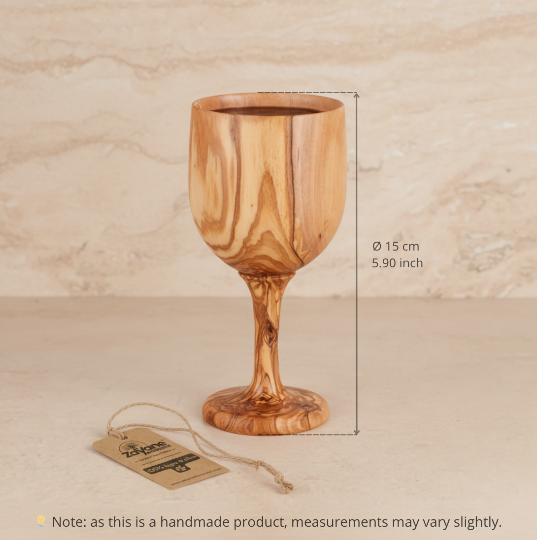 Calice in Legno d’Ulivo Artigianale – Bicchiere Elegante 15 cm – 1, 4 o 6 Pezzi – Zayane™