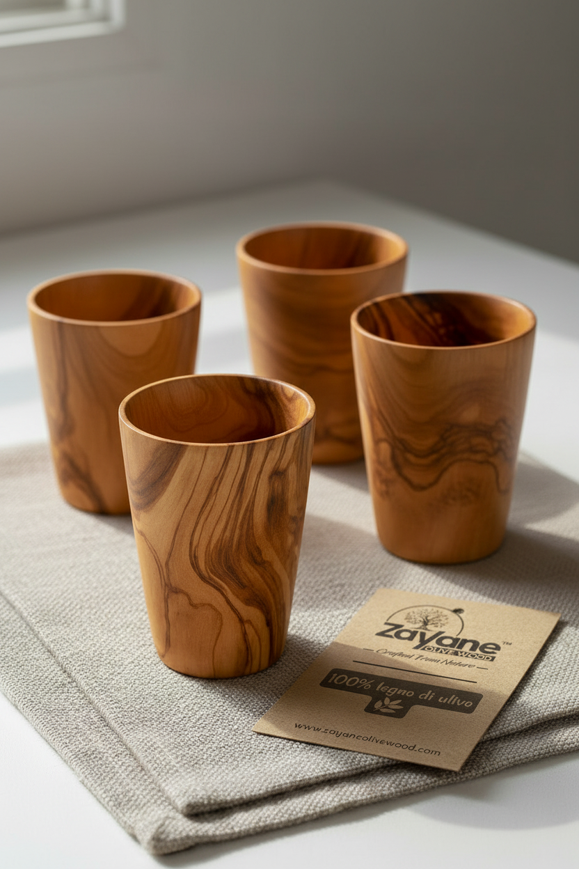 Bicchiere in Legno d’Ulivo Artigianale – Elegante e Naturale – 1, 4 o 6 Pezzi – Zayane™