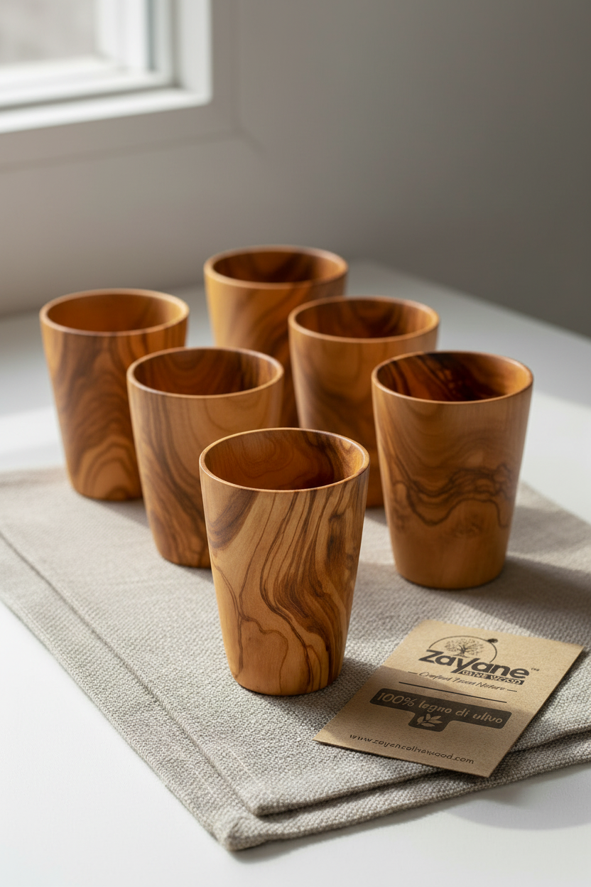 Bicchiere in Legno d’Ulivo Artigianale – Elegante e Naturale – 1, 4 o 6 Pezzi – Zayane™