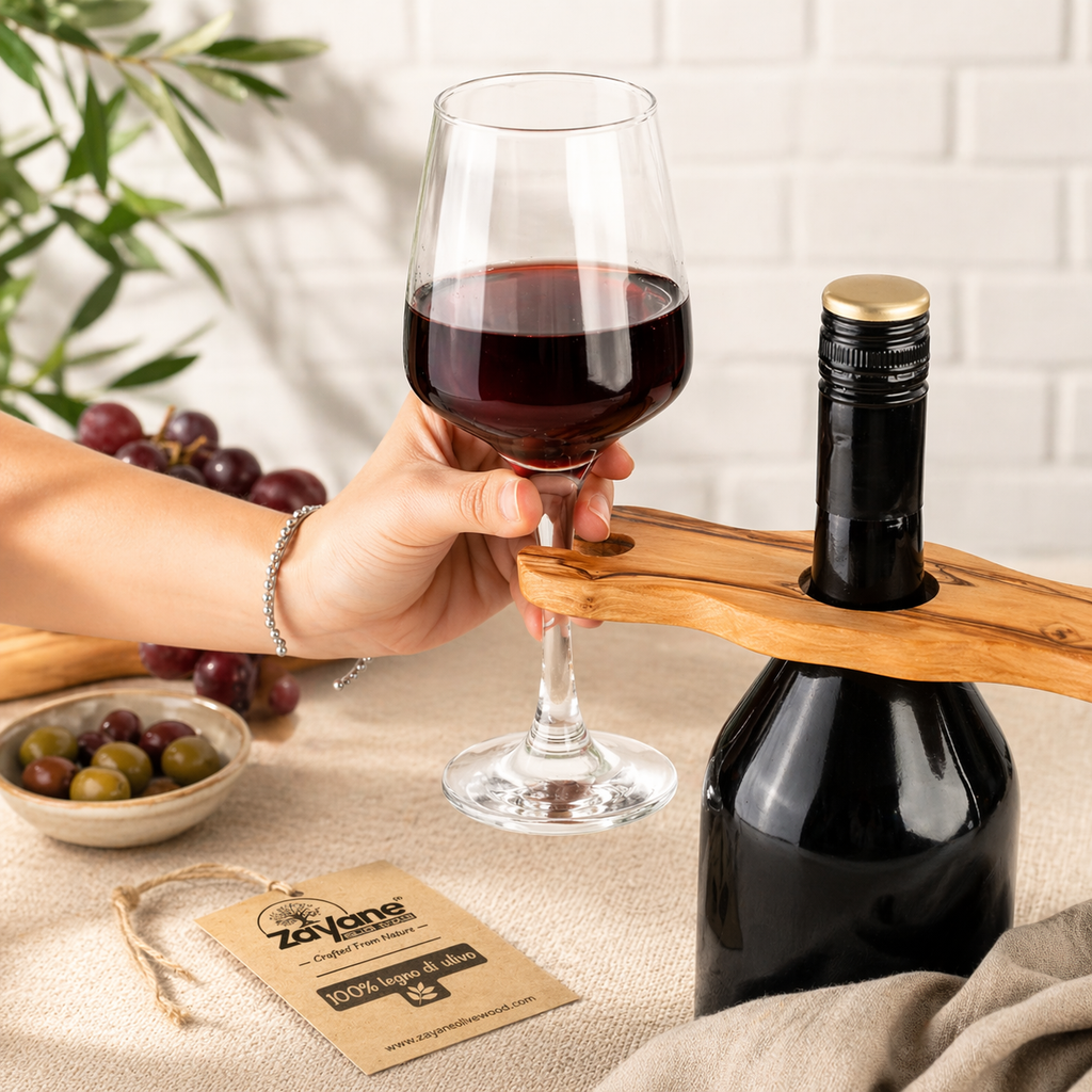 Portabicchieri da Vino Artigianale in Legno d’Ulivo – Zayane™