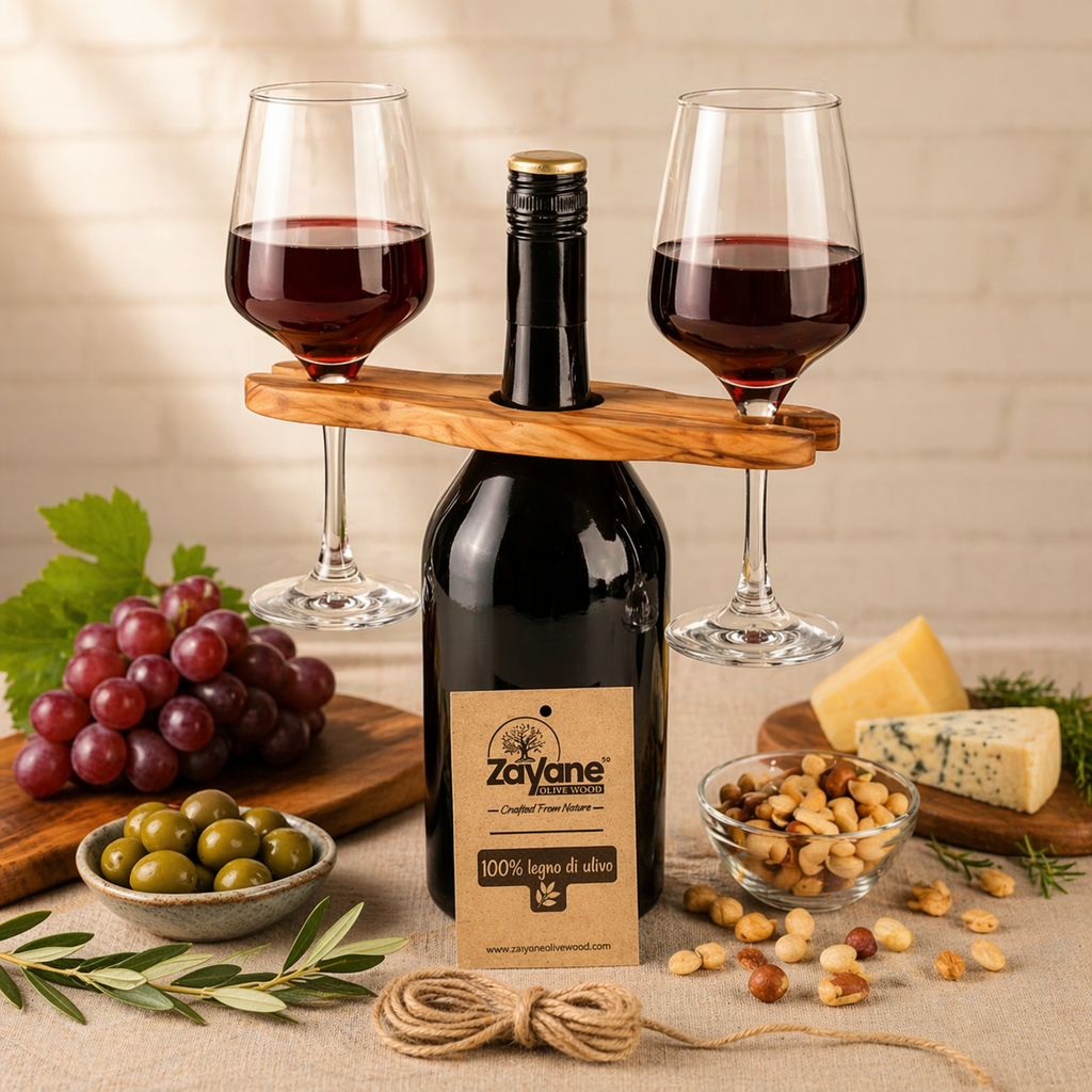 Portabicchieri da Vino Artigianale in Legno d’Ulivo – Zayane™