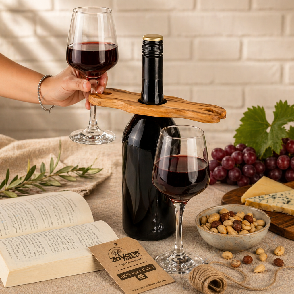 Portabicchieri da Vino Artigianale in Legno d’Ulivo – Zayane™
