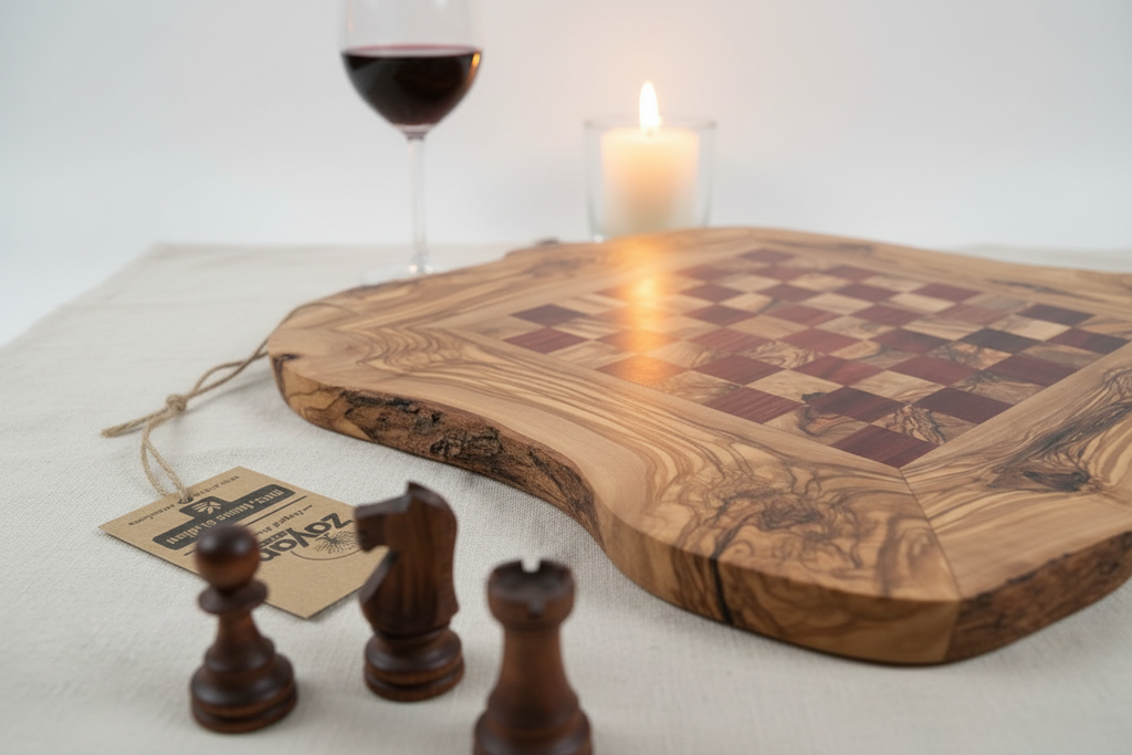Handmade Olive Wood Chessboard – Red Squares M, L | Zayane™
