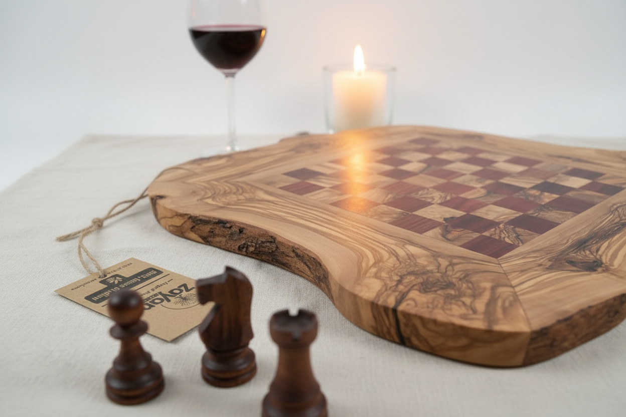 Handmade Olive Wood Chessboard – Red Squares M, L | Zayane™