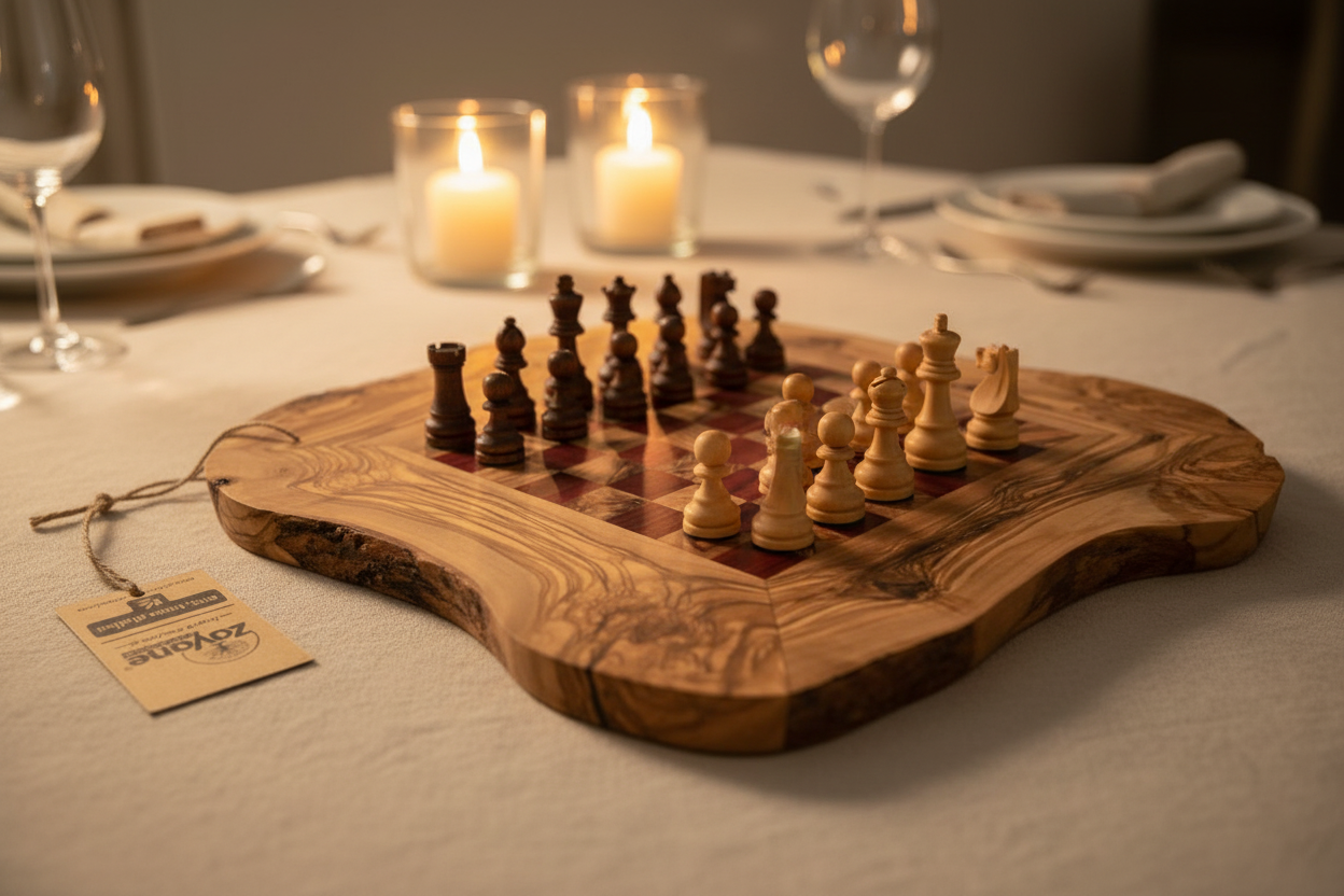 Handmade Olive Wood Chessboard – Red Squares M, L | Zayane™
