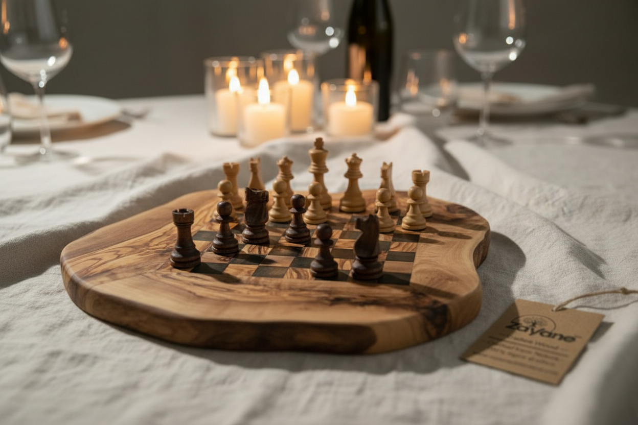 Scacchiera Artigianale in Legno d'Ulivo – Quadrettini Neri M, L | Zayane™