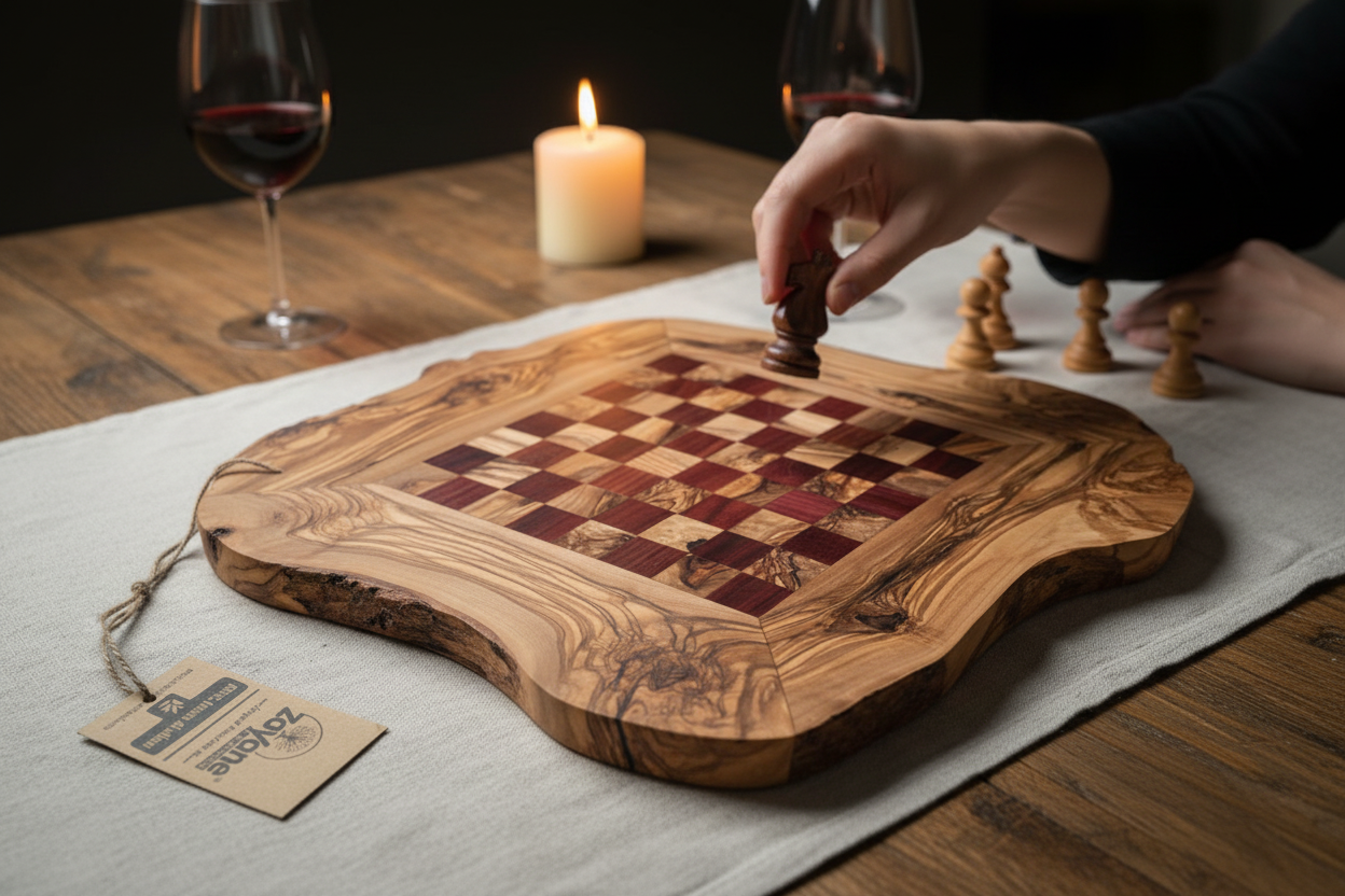 Handmade Olive Wood Chessboard – Red Squares M, L | Zayane™