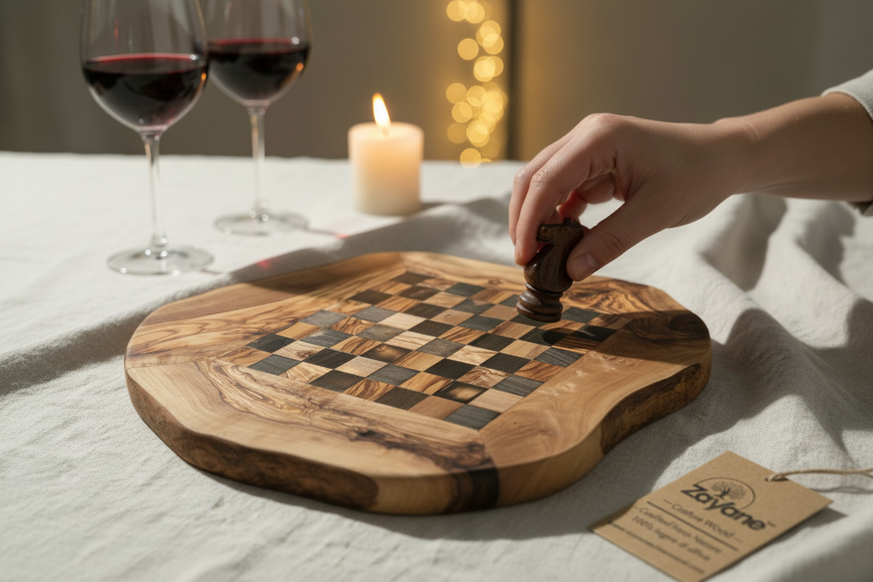 Scacchiera Artigianale in Legno d'Ulivo – Quadrettini Neri M, L | Zayane™