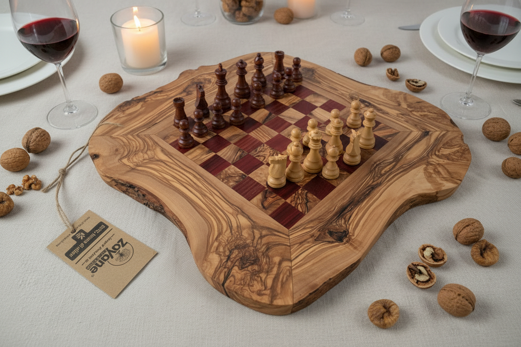 Handmade Olive Wood Chessboard – Red Squares M, L | Zayane™