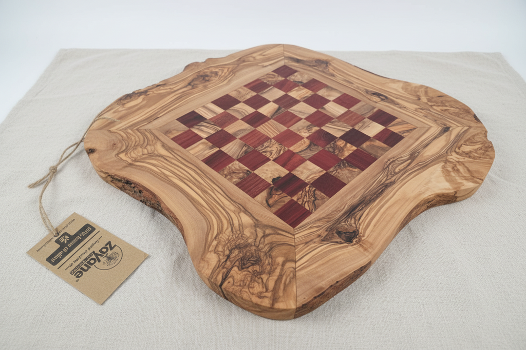 Handmade Olive Wood Chessboard – Red Squares M, L | Zayane™