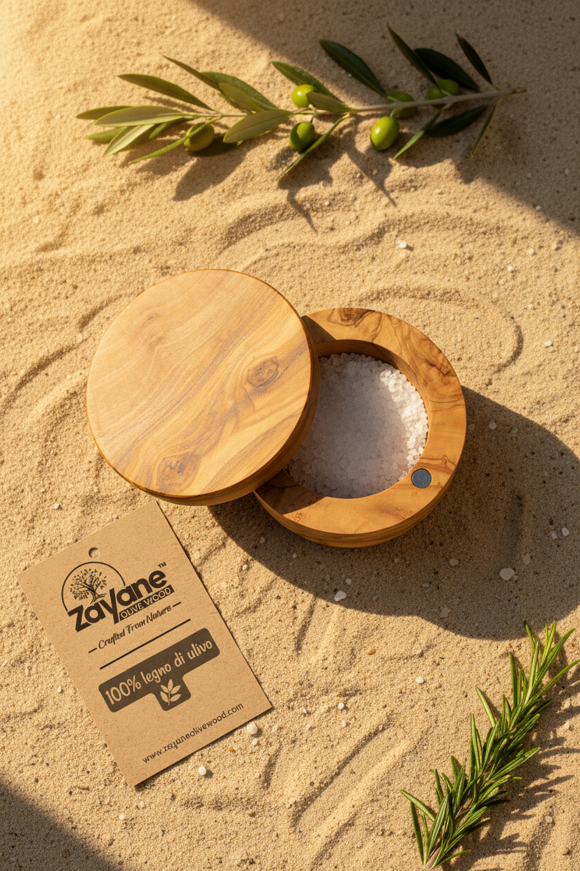 Saliera con Coperchio Girevole in Legno d'Ulivo Artigianale | Zayane™
