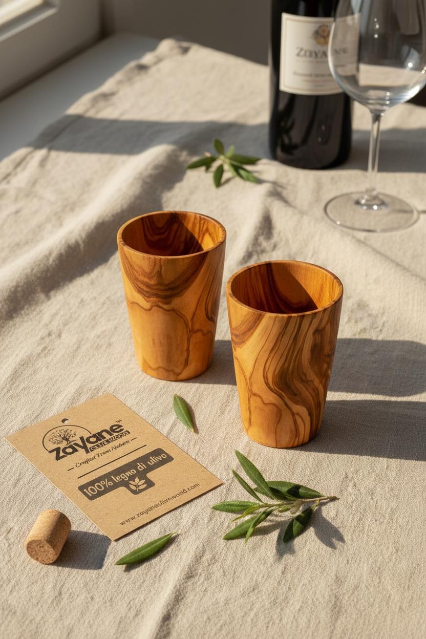 Bicchiere in Legno d’Ulivo Artigianale – Elegante e Naturale – 1, 4 o 6 Pezzi – Zayane™