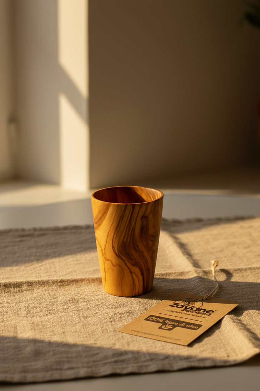 Bicchiere in Legno d’Ulivo Artigianale – Elegante e Naturale – 1, 4 o 6 Pezzi – Zayane™