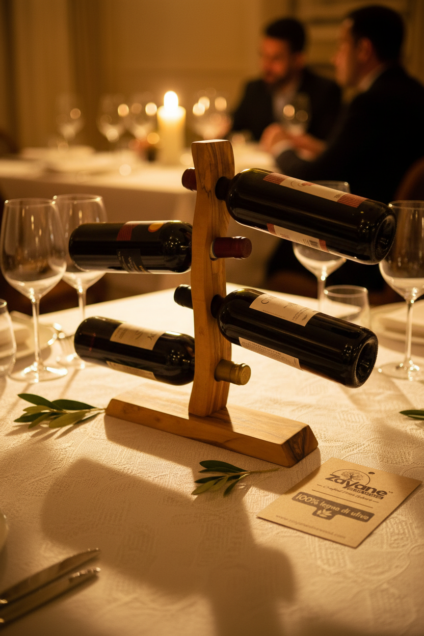 Portabottiglie Artigianale in Legno d'Ulivo per 4 Bottiglie | Zayane™