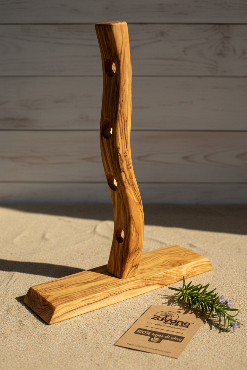 Portabottiglie Artigianale in Legno d'Ulivo per 4 Bottiglie | Zayane™