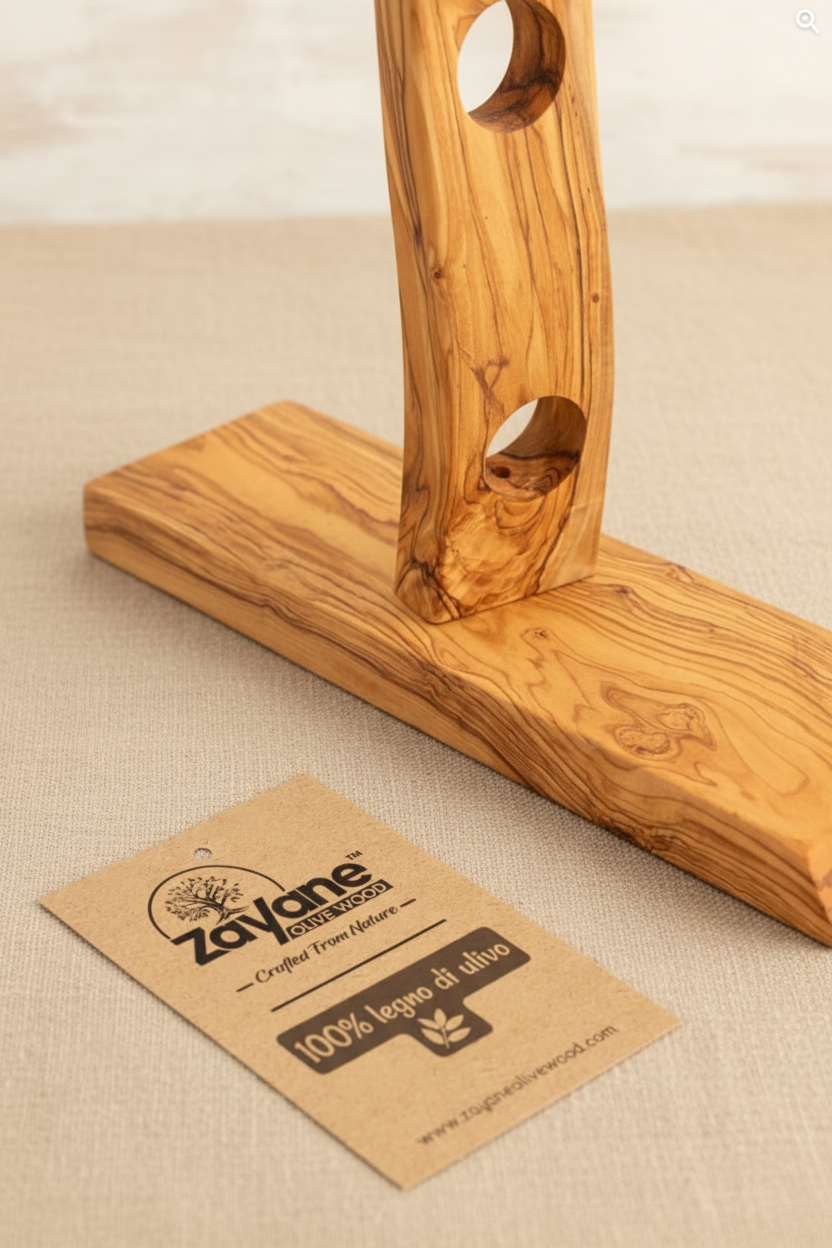 Portabottiglie Artigianale in Legno d'Ulivo per 4 Bottiglie | Zayane™