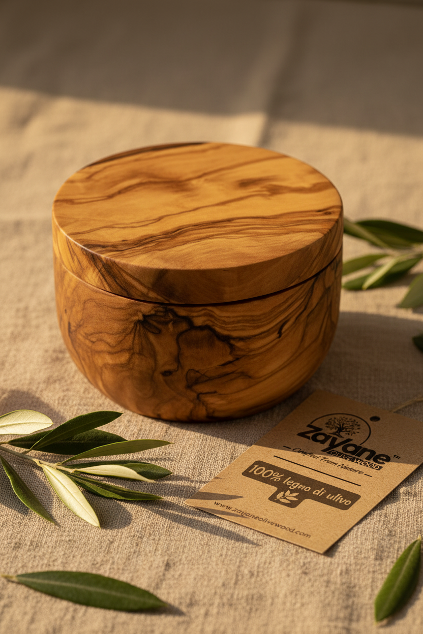 Saliera con Coperchio Girevole in Legno d'Ulivo Artigianale | Zayane™