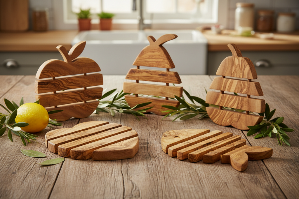 Sottopentola – mela, cuore, pera, pesce in legno d’ulivo | Zayane™