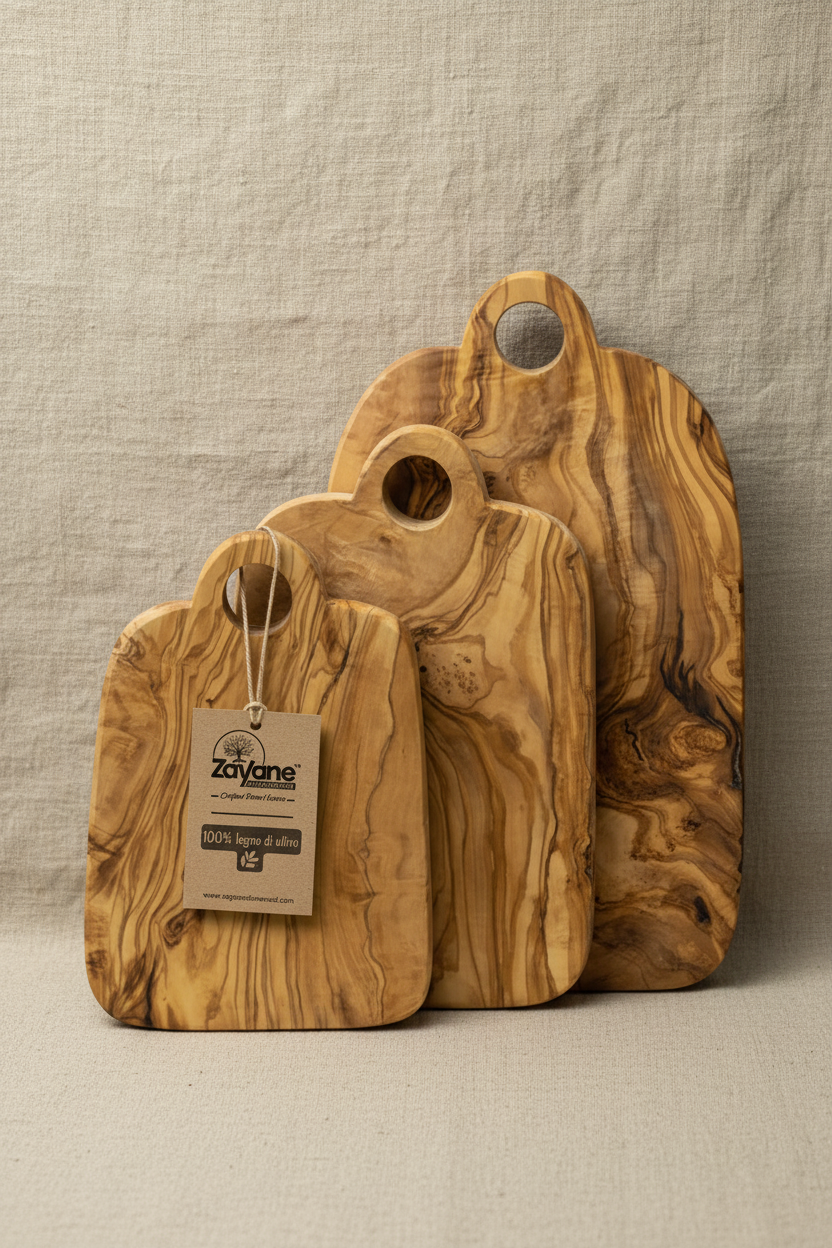3er Set Schneidebretter – Runder Griff aus Olivenholz | Zayane™