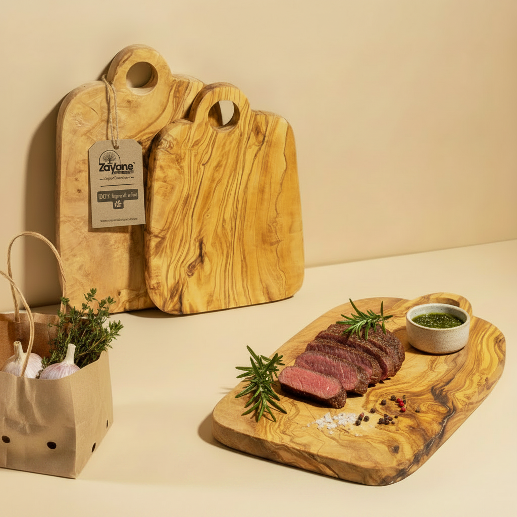 3er Set Schneidebretter – Runder Griff aus Olivenholz | Zayane™