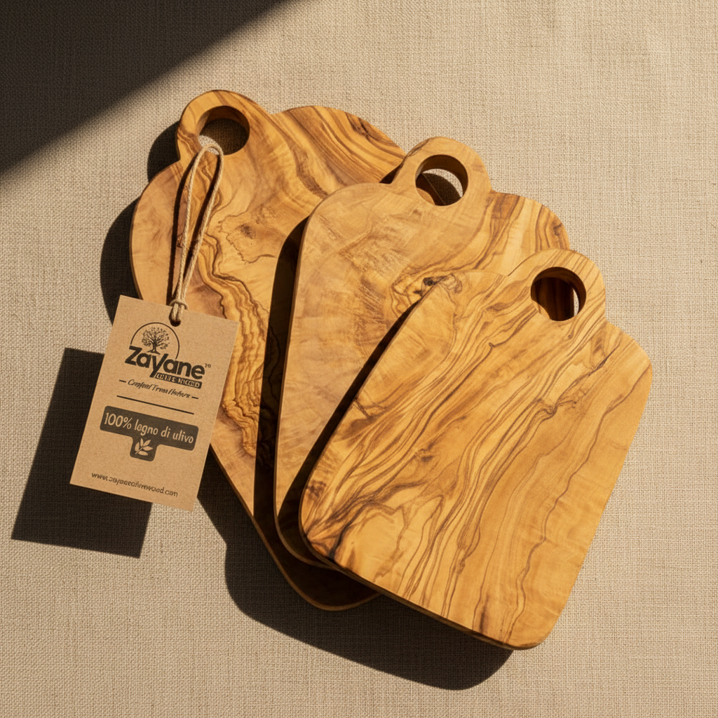 3er Set Schneidebretter – Runder Griff aus Olivenholz | Zayane™