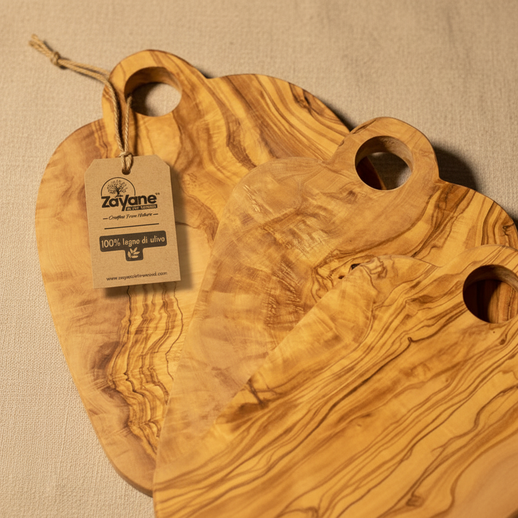 3er Set Schneidebretter – Runder Griff aus Olivenholz | Zayane™