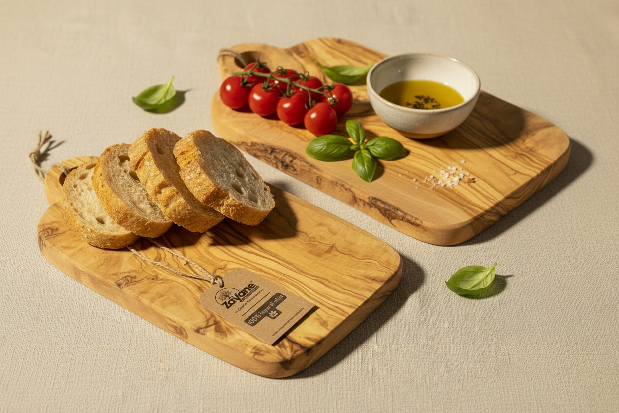 3er Set Schneidebretter – Runder Griff aus Olivenholz | Zayane™