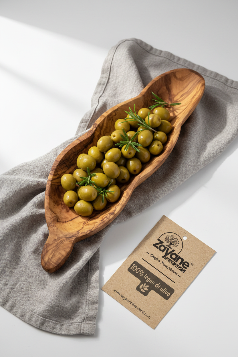 Vassoio Fiore in Legno d'Ulivo Artigianale – Porta Snack e Aperitivo | Zayane™