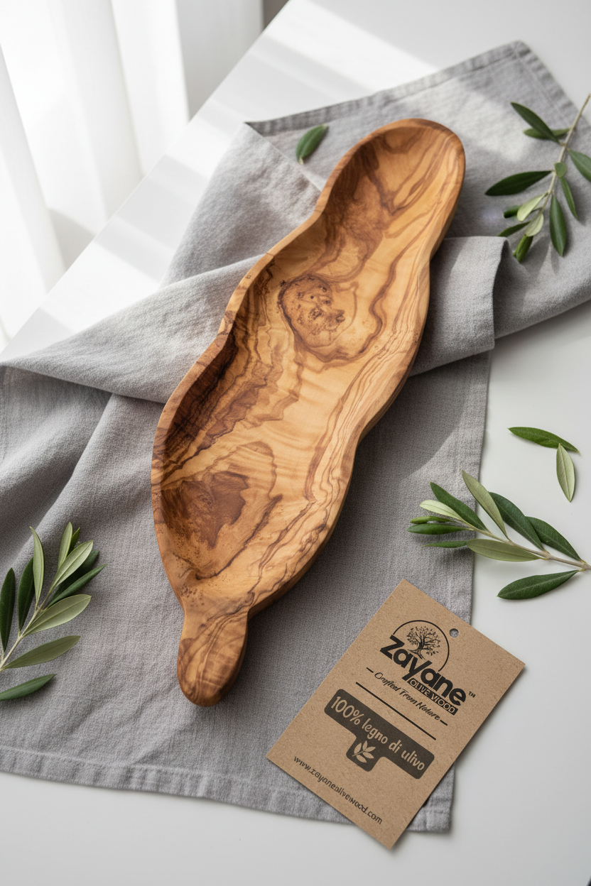 Vassoio Fiore in Legno d'Ulivo Artigianale – Porta Snack e Aperitivo | Zayane™
