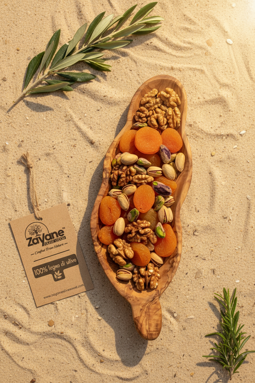 Vassoio Fiore in Legno d'Ulivo Artigianale – Porta Snack e Aperitivo | Zayane™